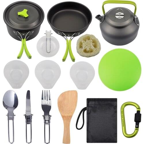 16pcs/Set Ultra-light Aluminum Alloy Camping Cookware Utensils Outdoor Cooking Teapot Picnic Tableware Kettle Pot Frying Pan 4