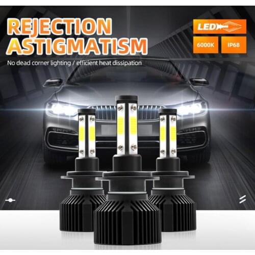 2PCS H7 Combo 4-Side LED Headlamps Kits High Low Beam Bulb 5000LM 6000K White Auto Car Headlight Bulbs