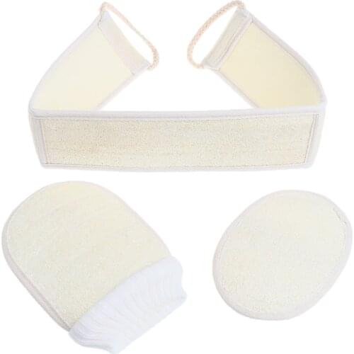 3pcs Natural Loofah Bath Shower Towel Back Scrubber Set for Home