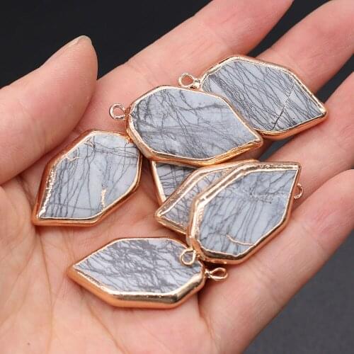 3PC Natural Stone Charms Pendants Leaf Shape Network Stone for Nacklace Bracelet Accessories Jewelry Making DIY Size 18x35mm
