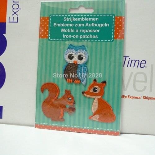 5sets 3pcs/Sets Owl Fox Squirrel Iron On Patches Appliques