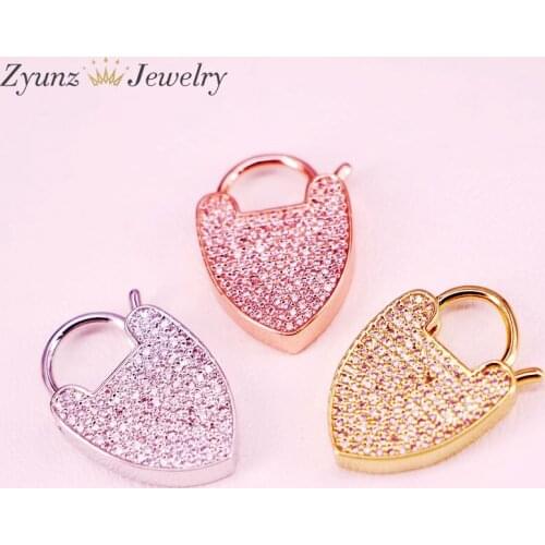 6PCS, Gold/Rose Gold/Black/Silver Color Heart Lock Shape Clear CZ Clasp Component Metal Clasp Jewelry Findings