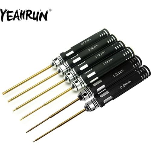 6 in 1 Hex Screwdriver Set Titanium Plating Hardened Screw Driver 0.9/1.3/1.5/2.0/2.5/3.0mm for RC Car Aircraft Helicopters