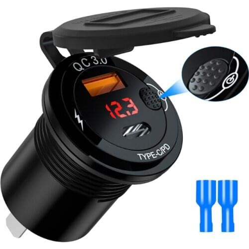 Dual USB Car Charger with Mechanical Switch 3.4A Voltage Digital Display QC3.0