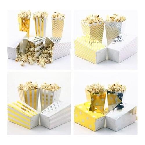 Free Shipping 36pcs Glitter Gold/Silver Paper Popcorn Box for Retro Party/Hollywood/Movie Metallic Theatre Food Loot Bags