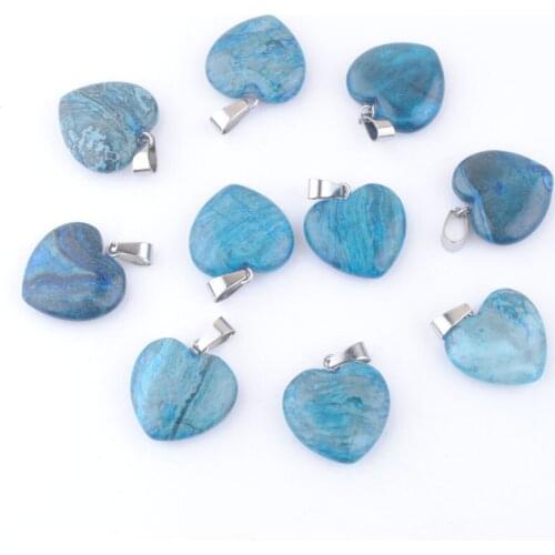Wholesale 10Pcs 20mm Heart Natural Stone Charms Pendants Agate Beads Jewelry Making QV0141