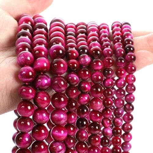 Fuchsia Tiger Eye Natural Stone Beads Rose Red Round Loose Spacer Bead For Jewelry Making DIY Bracelet Accessories 4/6/8/10/12MM
