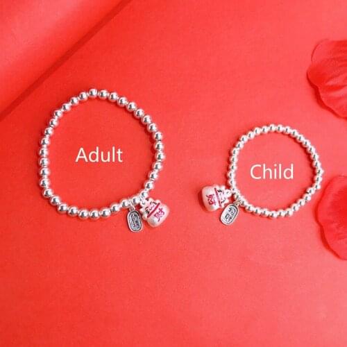 Whole 100% Real 999 Sterling Silver Bracelets Blessing Lucky Cat for Child and Mama Style Exquisite Jewelry Flexible Wristband