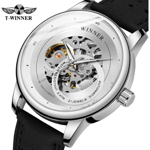 Winner 2020 New Mechanical Automatic Mens Watch Leather Strap Skeleton Dial Casual Wristwatch Waterproof Luminous Hand Clock