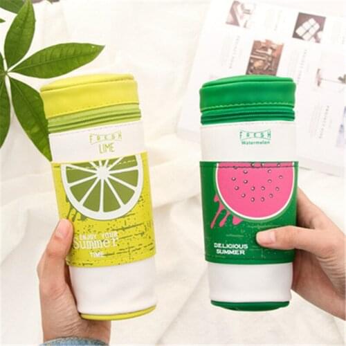DL Creative fruit cup cute adorable pen large standing stationery bag pen PU storage bag student supplies educational supplies