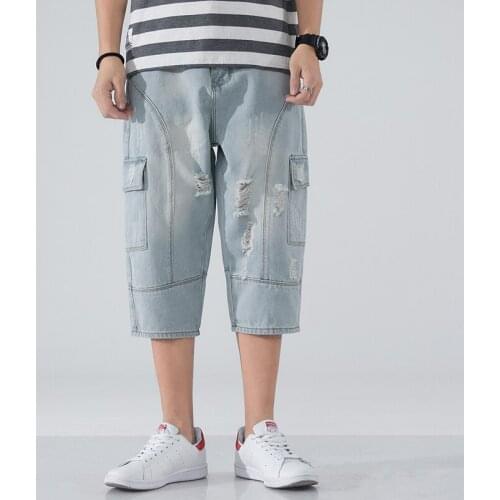 Added in 2021 Summer mens retro denim shorts Fashion hip-hop plus size loose casual straight shorts denim streetwear pants