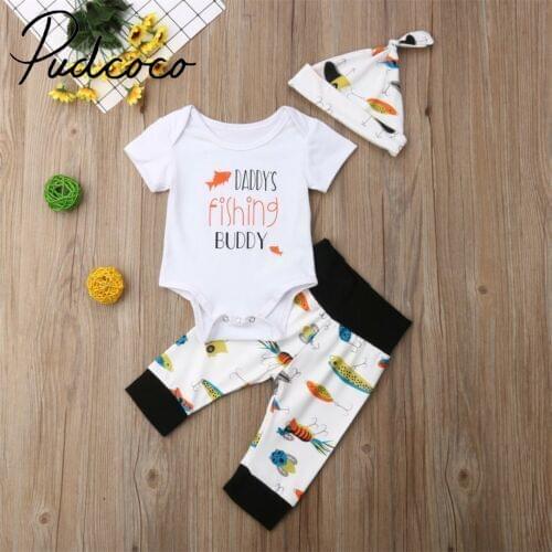 3pcs Newborn Baby Boy Clothes Set Letters Bodysuit Tops Cartoon Fish Pants Trousers Kids Outfits Tracksuit 0-18 Months