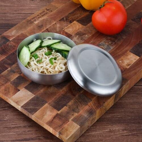 Korean Style 304 Stainless Steel Round Rice Bowl With Lid Sanded Kimchi Bowl Korean Cuisine Small Bowl Sample Box Lunch Box