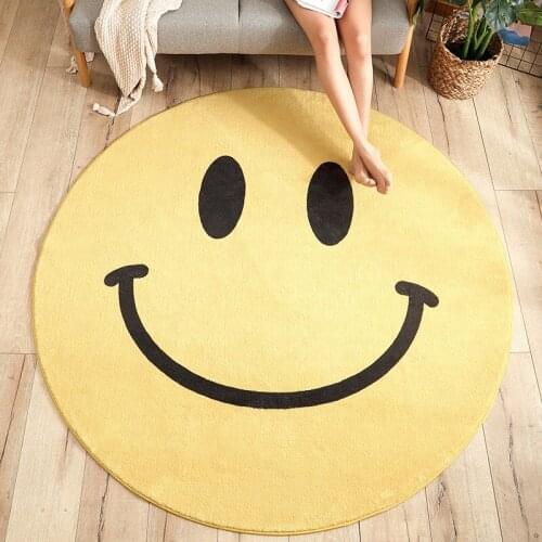 Smile Face Round Carpet Cartoon Soft Living Room Bedroom Rug Kids Room Children Anit-Slip Floor Mats