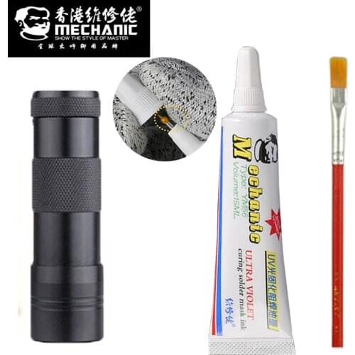 MECHANIC UV Cured BGA PCB Solder Mask Ink Black/Blue/Green/Red/Yellow/White Welding Oil Paint Prevent Corrosive Arcing+LED lamp