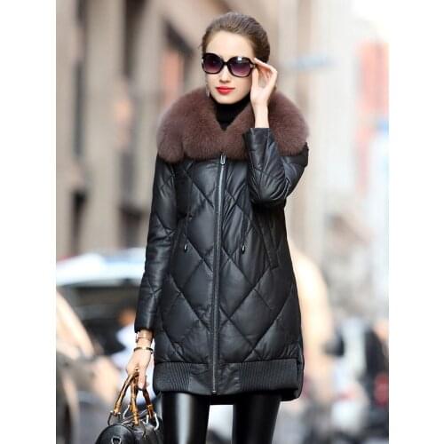 Fashion Highh Quality Real Sheepskin Womens Leather Jacket 90% White Duck Down Jacket Female Winter Woman Coat Ropa Zjt404