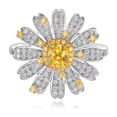 Genuine S925 silver girl ring fashion personality luxury diamond creative flower daisy ring new jewelry