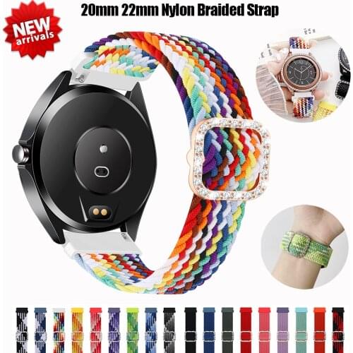 Nylon Braided Strap For Galaxy Watch 4 3 20mm 22mm Solo Loop With Diamond Buckle Adjustable Sports Band For Samsung Active 1 2