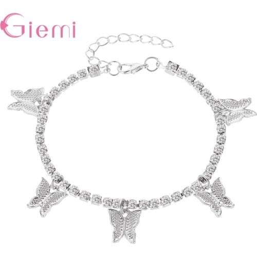 New Fashion 925 Sterling Silver Women Anklets Jewelry Top Quality Crystal Butterfly Female Anklets For Girl Party Bijoux