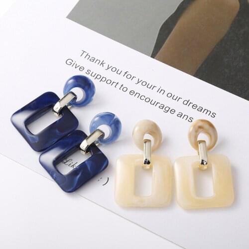 New Fashion Temperament Colorful Geometric Square Chain Acrylic Drop Earrings Jewelry for Women