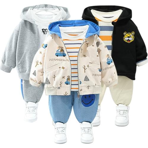 0-4 years old autumn new fashion cute car baby suit boys and girls long-sleeved striped three-piece childrens sports suit