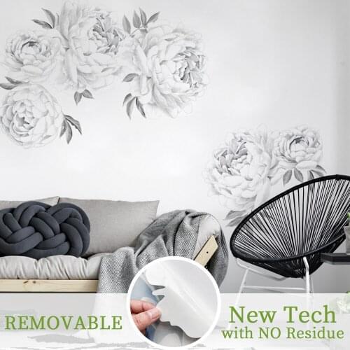 Poeny-balck Flowers And Leaves Wall Stickers Living Room Bedroom Decoration Corridor Large Stickers Self-Adhesive Wallpaper