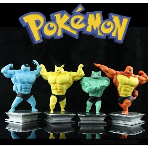 Pokemon Go Pikachu PVC Toys Model Doll Cosplay Muscle Man Squirtle Psyduck Anime Action Figure For Kids Collectible Gifts 18cm