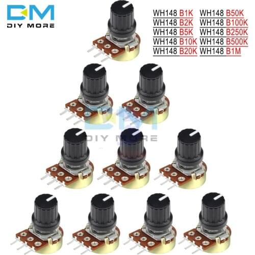 5PCS/Lot Potentiometer Resistor 1K 2K 5K 10K 20K 50K 100K 500K Ohm 3 Pin Linear Taper Rotary Potentiometer with Cap for Arduino
