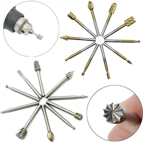 Rotary File 1/8 HSS Routing Router Drill Bits Set Dremel Carbide Rotary Burrs Tools Wood Stone Metal Root Carving Milling Cutter