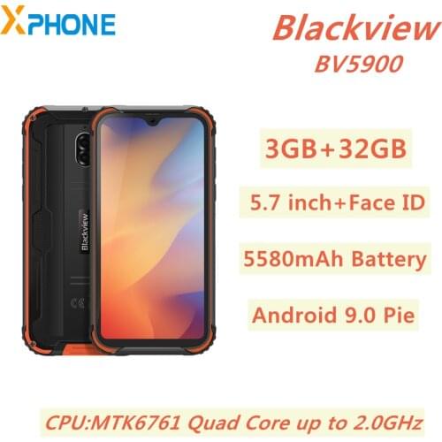 Blackview BV5900 Rugged Phone 3GB 32GB 5580mAh Face & Fingerprint ID 5.7 inch Android 9.0 Pie 4G Network NFC