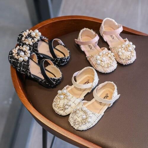 JY Children Spring Summer Girls Flat Casual Pear Plaid Princess Sandls Shoes 21-30 3Colors 3205 TB02