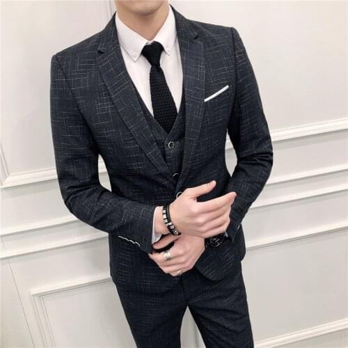 Spring Mens Wedding Dress Suit British Formal Business Man 3pcs Suit Sets Slim Fit Terno Masculino Groom Costume Plus Size 5XL
