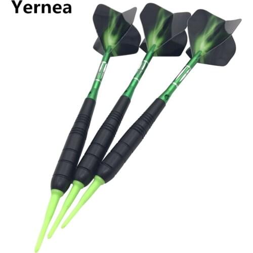 Yernea New 3Pcs/set Soft Tip Darts 19g Nickel Plated Electronic Dart Aluminum Alloy Shaft Green Dart Tip and shafts Flights