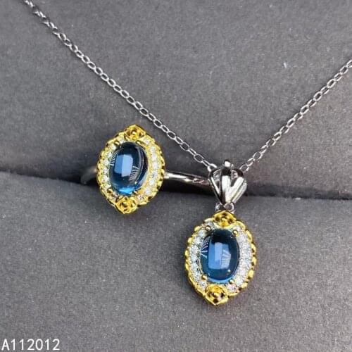 KJJEAXCMY fine jewelry natural blue topaz 925 sterling silver trendy girl new pendant necklace ring set support test with box
