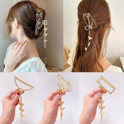 Fashion Tassel Butterfly Pendant Hair Claws For Women Korean Hollow Gold Color Hair Clips Metal Barrettes Girls Hair Accessories