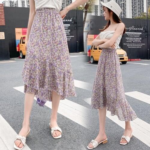 Painting Irregular Floral Midi Plus Size Oversized Korean Fashion High-Waisted Vintage Summer WomenS Clothing Skirt Women 2021