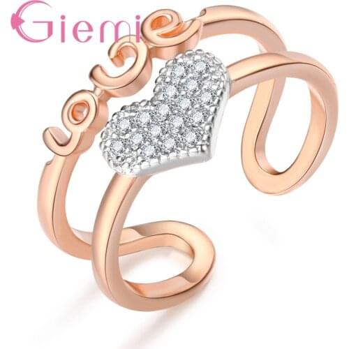 Hot Good Selling Rose Gold Opening Finger Rings For Women Female Romantic Love Heart Shape Design Crystal Jewelry Present