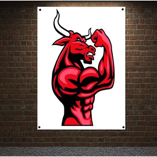 Gym Decor Exercise Banner Wall Art Canvas Painting Man Muscular Body Inspirational Poster Tapestry 4 Grommets Wall Stickers Flag