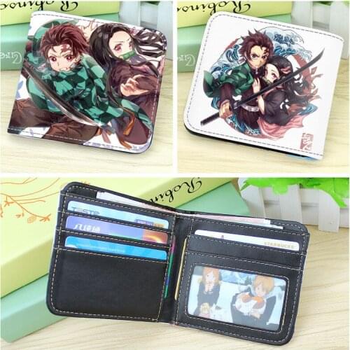 Demon Slayer Kimetsu no Yaiba Women Long Short Wallet Photo Card Holder Purse Coin Pocket Cartoon Kamado Tanjirou Zipper Pen Bag