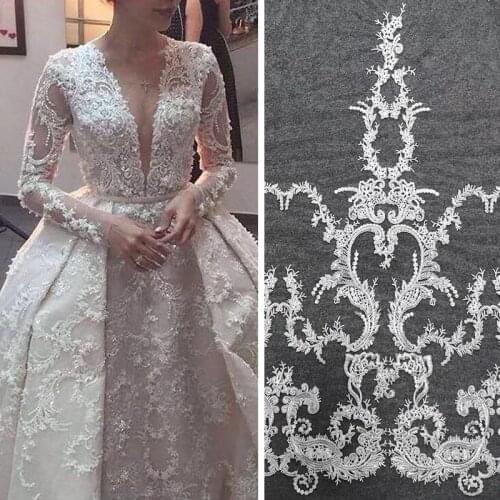 1 Yard/ Lot Seuqins Lace Fabric 135cm Width Dress Lace Fabric Bridal Lace Fabric Sequins and Bead Lace Fabric Sell By 5 Yard