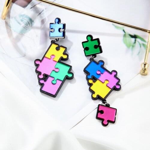2021 New Building Block Acrylic Dangle Drop Earring Asymmetry Long Colorful Earrings for Women Brincos Grandes Pendientes Mujer