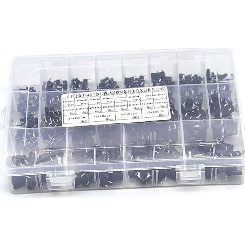 250PCS 20 types 6x6mm /12x12mm 4-foot Micro Switch key switch light touch switch button switch Self-reset DIP Switches