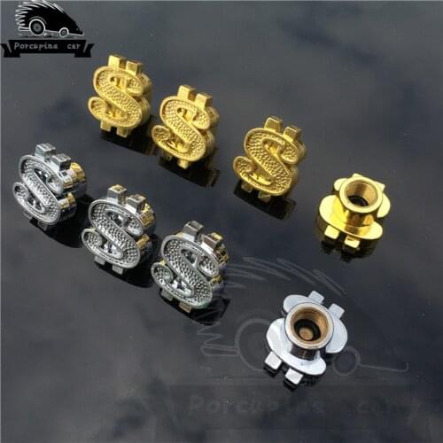 4pcs Gold Silver Dollar Sign Dollar $ tire Car Wheel Tire Valve Stem Air Dust Caps Fit Caps for bmw audi vw Mercedes Chevrolet