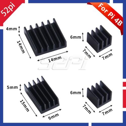 52Pi New! 1 Set of 4 Pcs Aluminum Black Heat Sink Silver / Black or 2 Set or 5 Set Pack for Raspberry Pi 4B Pi 4 Model B