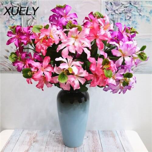 92cm 2 Fork Bauhinia Simulation Wedding Room Hotel Floor Windows Floral Soft Decoration Simulation Plants Red Flower Bauhinia