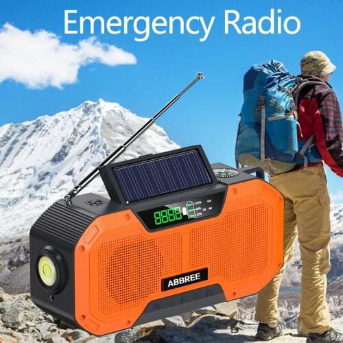 ABBREE IPX6 Waterproof Auto Scan Emergency Radio Solar Hand Crank Portable AM/FM radio 2000mAh/5000mAh with Flashlight
