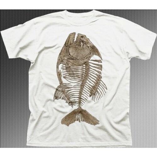 Piranha Fish Skeleton Bone Angler White T-Shirt Cotton O-Neck Short Sleeve Mens T Shirt New Size S-3XL