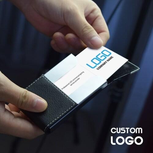 Business Card Holder Professional Free Custom Logo Credit Bank Card Box ID Card Holder Cover Men Wallet Clip Advertisements Gift