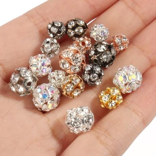 Wholesale 50pcs 6/8/10mm Metal Plated Crystal AB Rhinestone Ball Spacer Loose Beads For Jewelry Making Diy Bracelet Accessories