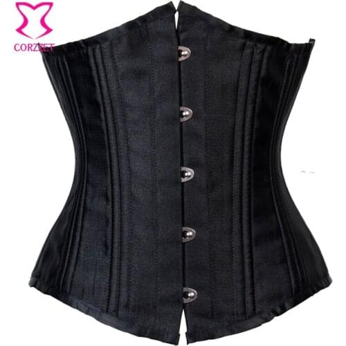 Black Satin Bustier Sexy 24 Steel Boned Waist Trainer Corset Underbust 6XL Plus Size Women Corsets And Bustiers Gothic Clothing